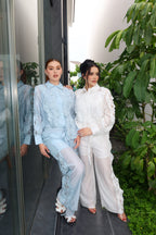 GENEVIEVE  BABY BLUE COTTON + SEDA SET PANTALON + CAMISA