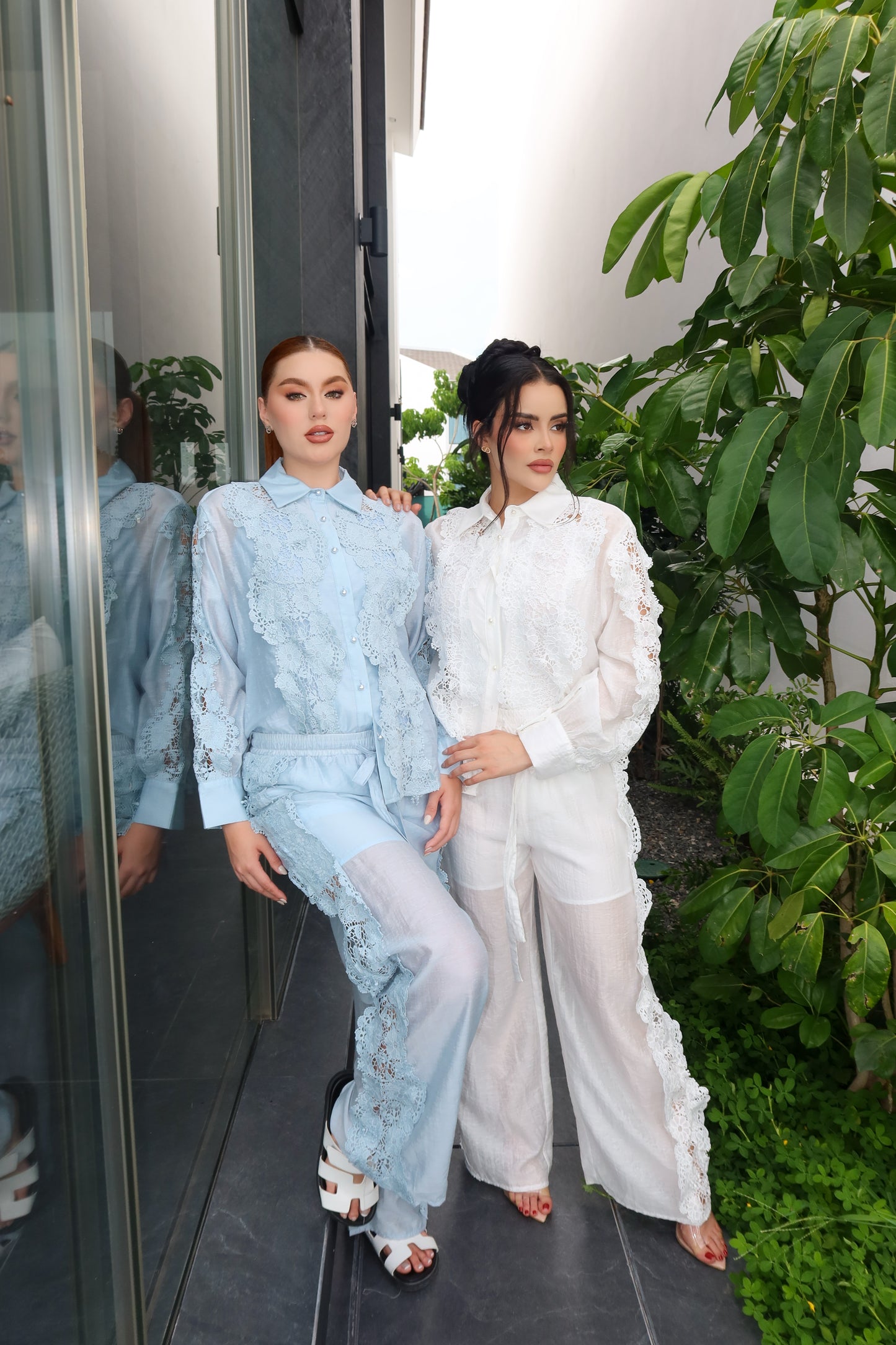 GENEVIEVE  BLANCO COTTON + SEDA SET PANTALON + CAMISA