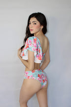 MONOKINI AZUL CIELO CO NARANJA Y CINTO