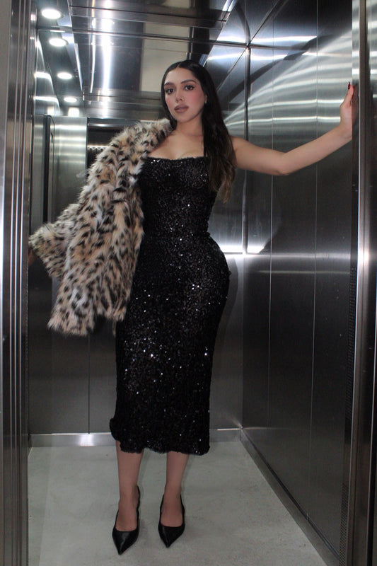 VESTIDO TIRANTE LENTEJUELA NEGRO