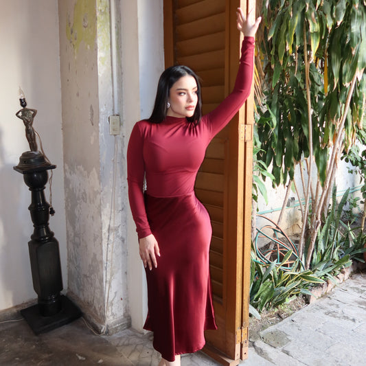 FALDA BURGUNDY SATIN