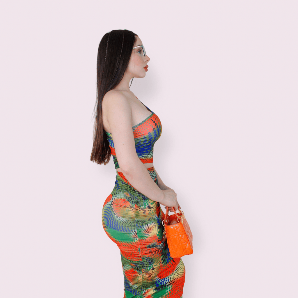 FALDA Y TOP  VERDE CON PUNTOS