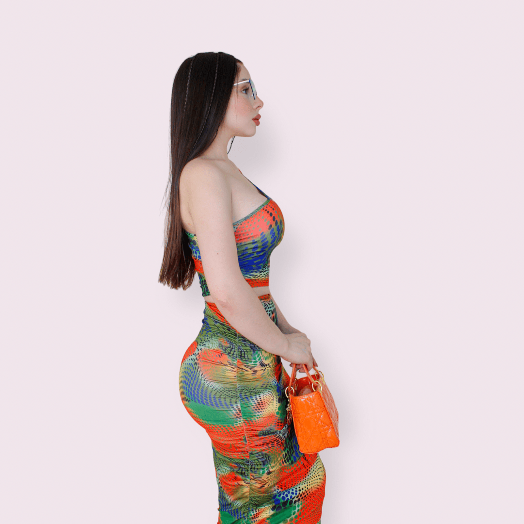 FALDA Y TOP  VERDE CON PUNTOS