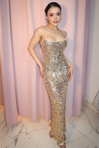 VESTIDO TIRANTE LENTEJUELA DORADO