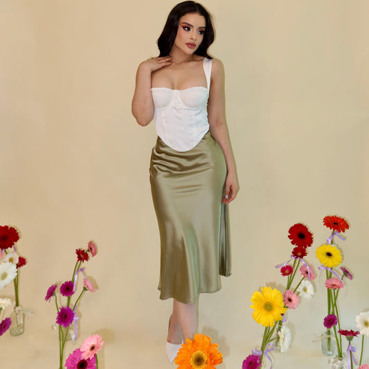 FALDA SATIN VERDE PISTACHE