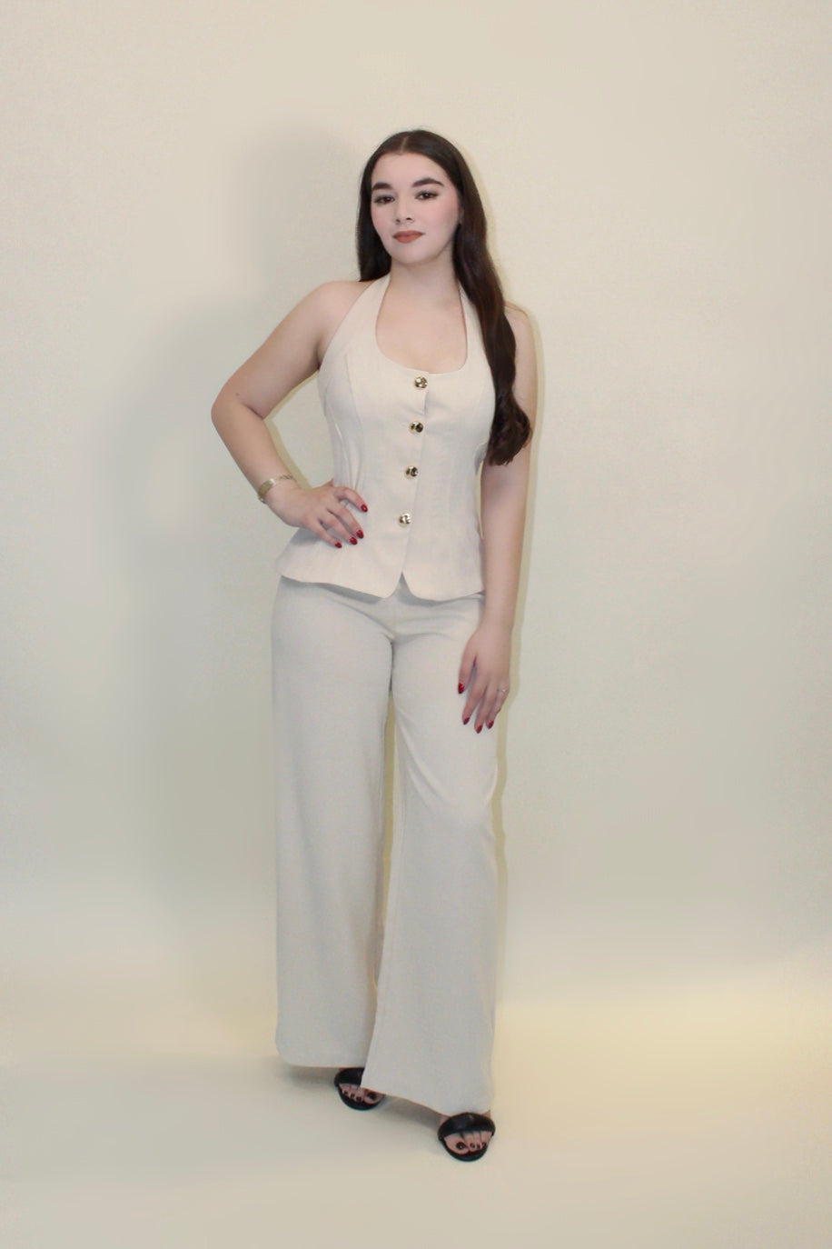 CAMILLE SET CAMEL PANTALON + CHALECO