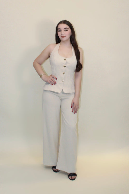 CAMILLE SET CAMEL PANTALON + CHALECO