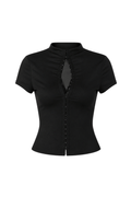 Negra Button-Up Cropped Short Sleeve Cardigan