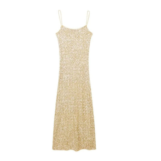 VESTIDO TIRANTE LENTEJUELA DORADO
