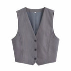 SET CHALECO + PANTALÓN GRIS DE RAYAS