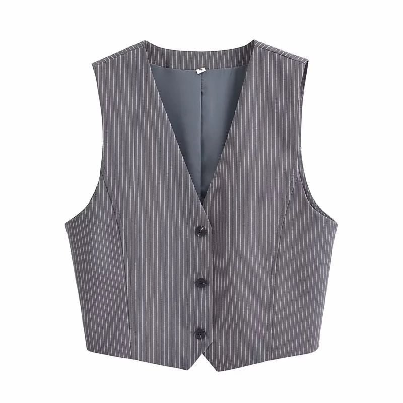 SET CHALECO + PANTALÓN GRIS DE RAYAS