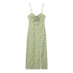 VESTIDO FLORES VERDE CON ESCOTE