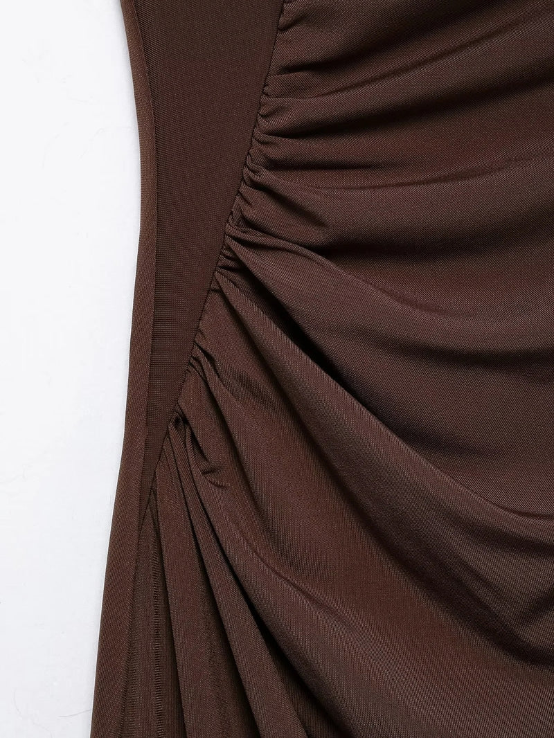 VESTIDO MIDI DRAPEADO CAFÉ