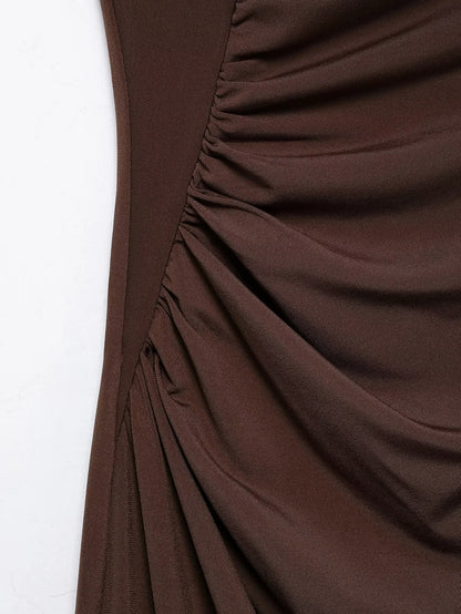 VESTIDO MIDI DRAPEADO CAFÉ