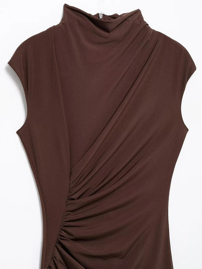VESTIDO MIDI DRAPEADO CAFÉ