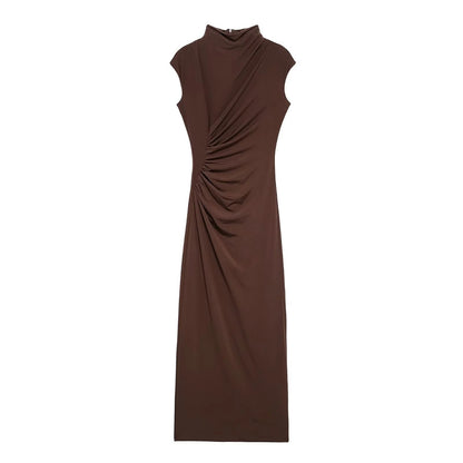 VESTIDO MIDI DRAPEADO CAFÉ