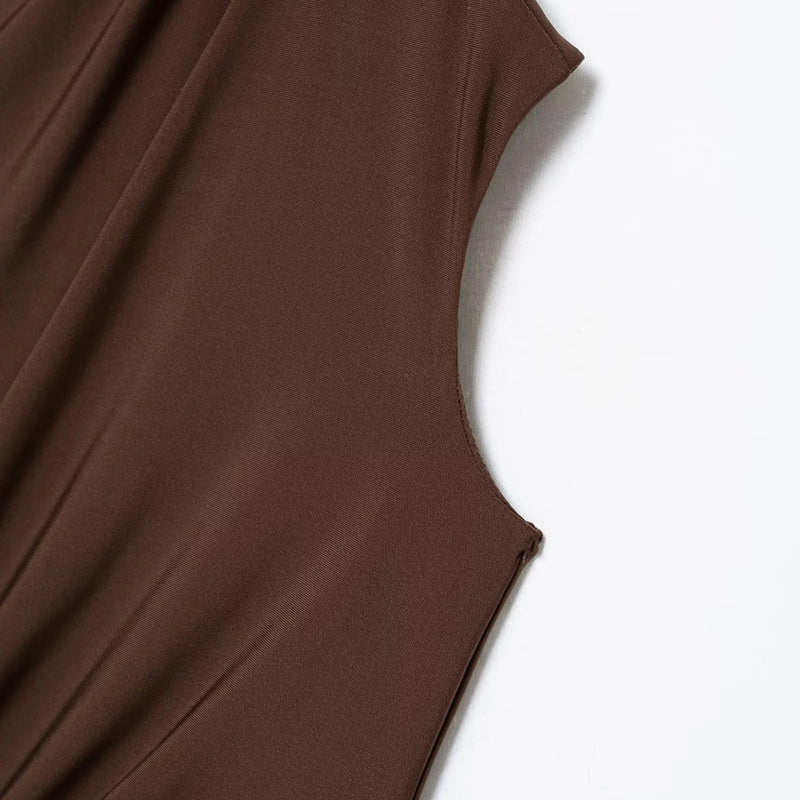 VESTIDO MIDI DRAPEADO CAFÉ