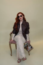 CHAMARRA BOMBER EFECTO PIEL CHOCOLATE- TINTO