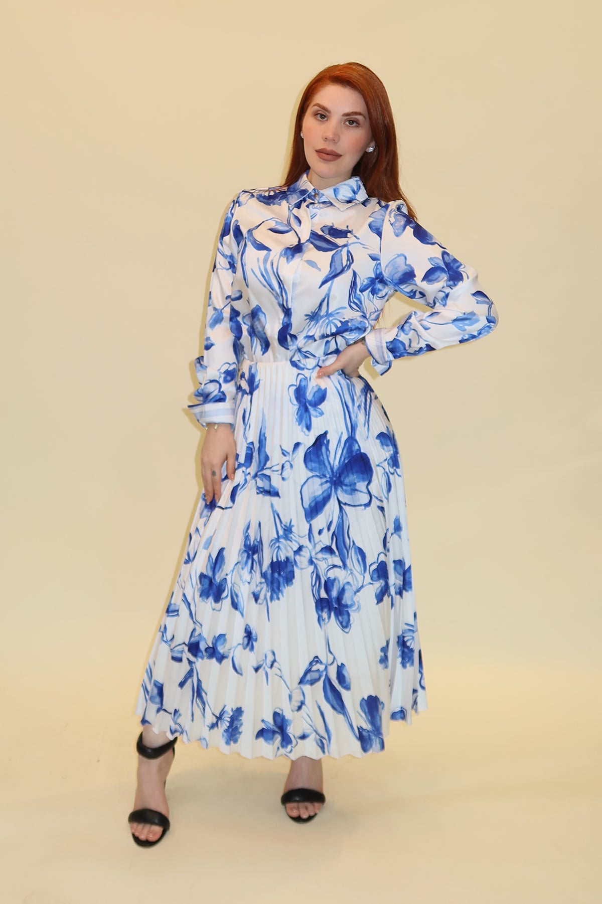 CONJUNTO ROVELLA CAMISA+ FALDA BLANCO /AZUL