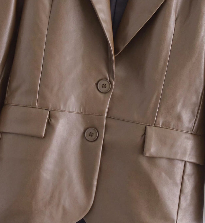 BLAZER CAFE EFECTO PIEL OFELIA