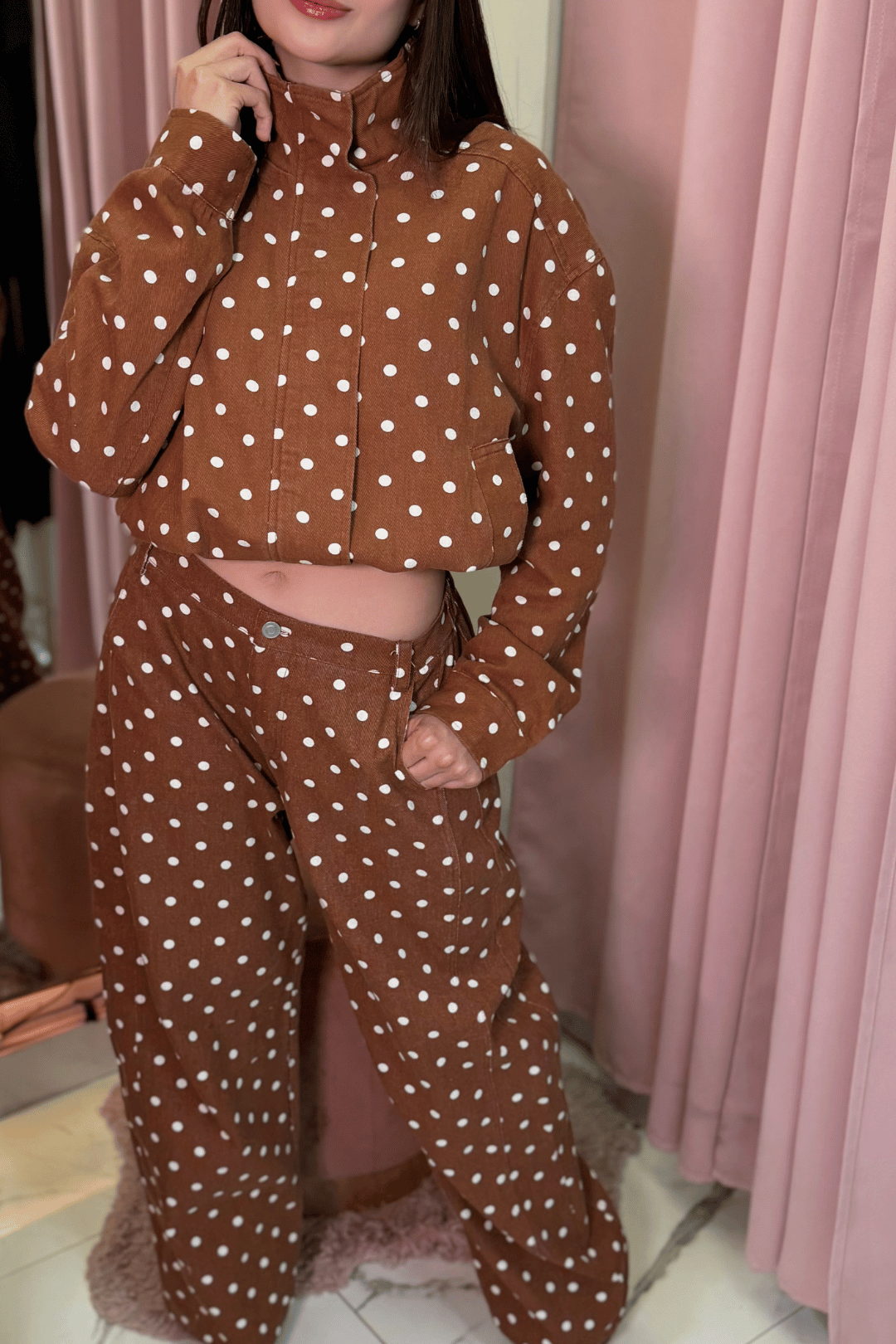 CONJUNTO LANCY POLKA DOT DENIM HIGH NECK