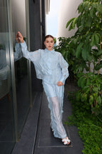 GENEVIEVE  BABY BLUE COTTON + SEDA SET PANTALON + CAMISA