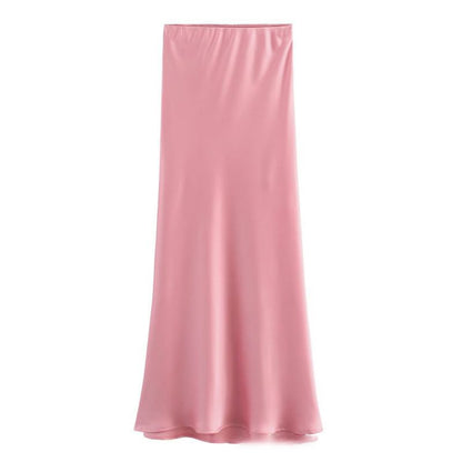 FALDA MIDI ROSA SATIN