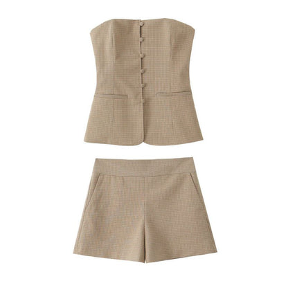 SHORT CUADROS CAFÉ