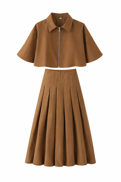 CONJUNTO MILA CAFÉ BLUSA + FALDA