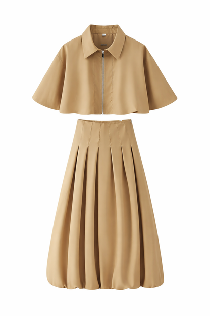 CONJUNTO MILA CAFÉ BLUSA + FALDA