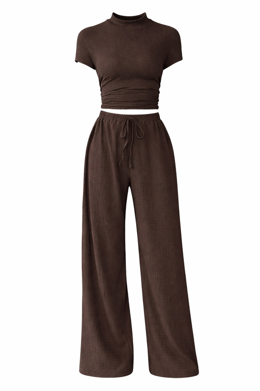 CONJUNTO KATIE CAFÉ BLUSA + PANTALÓN