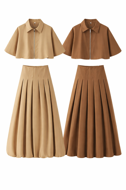 CONJUNTO MILA CAFÉ BLUSA + FALDA