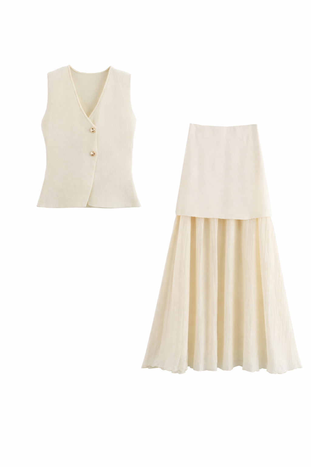 SET CHARLOTTE CAMEL CHALECO + FALDA