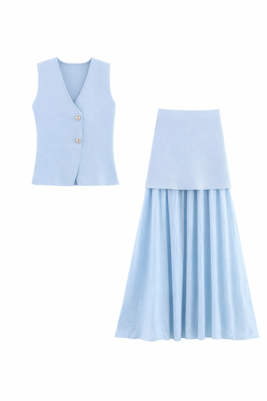 SET CHARLOTTE BABY BLUE CHALECO + FALDA