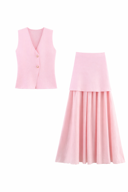 SET CHARLOTTE  ROSA CHALECO + FALDA