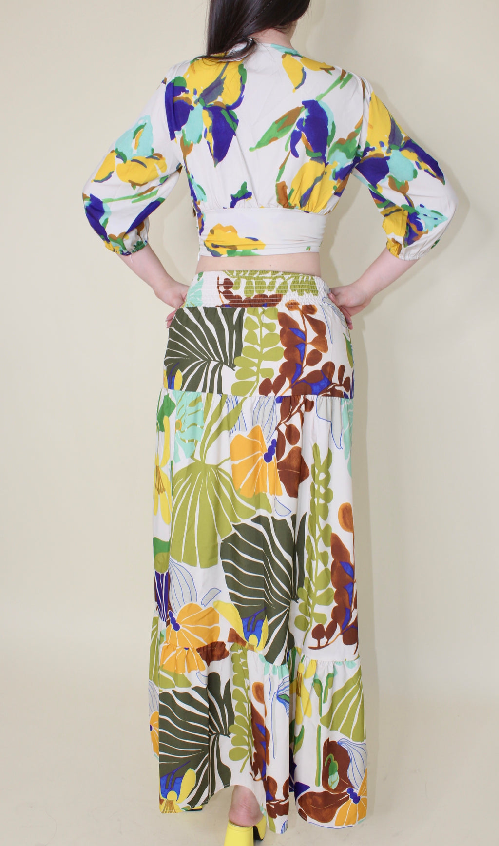 CONJUNTO FALDA LARGA + BLUSA ESTAMPADA