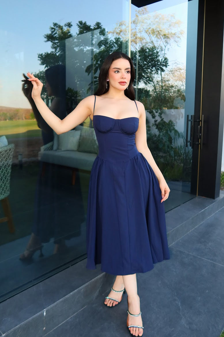 SCARLETT DRESS MIDI AZUL MARINO