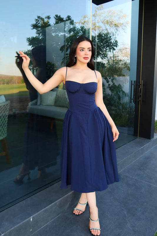 SCARLETT DRESS MIDI AZUL MARINO