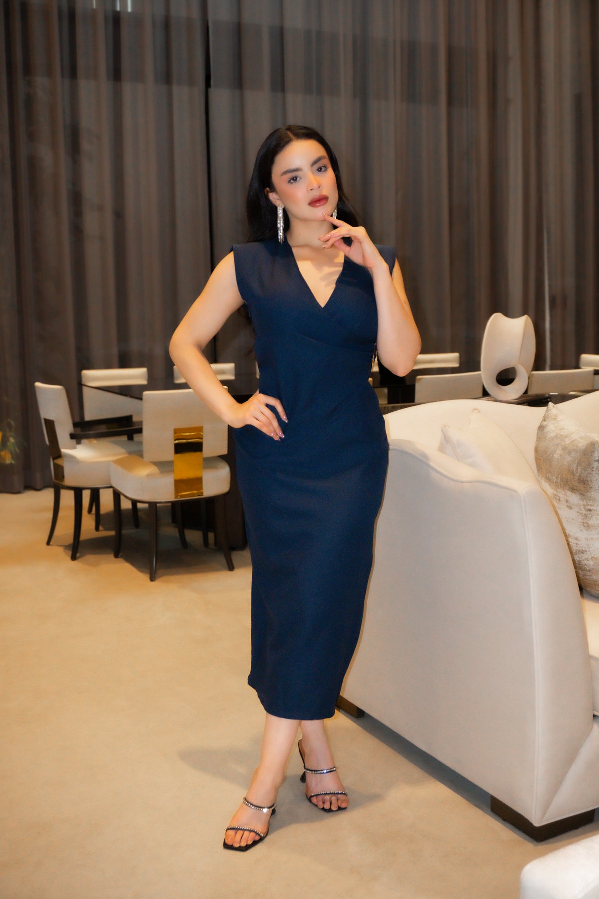 VESTIDO MIDI AMARYS AZUL MARINO