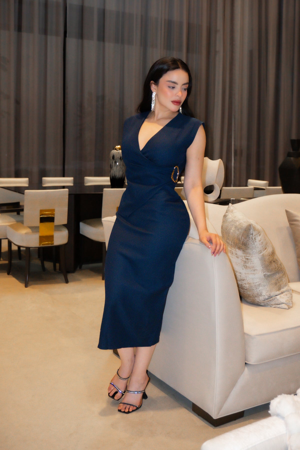 VESTIDO MIDI AMARYS AZUL MARINO
