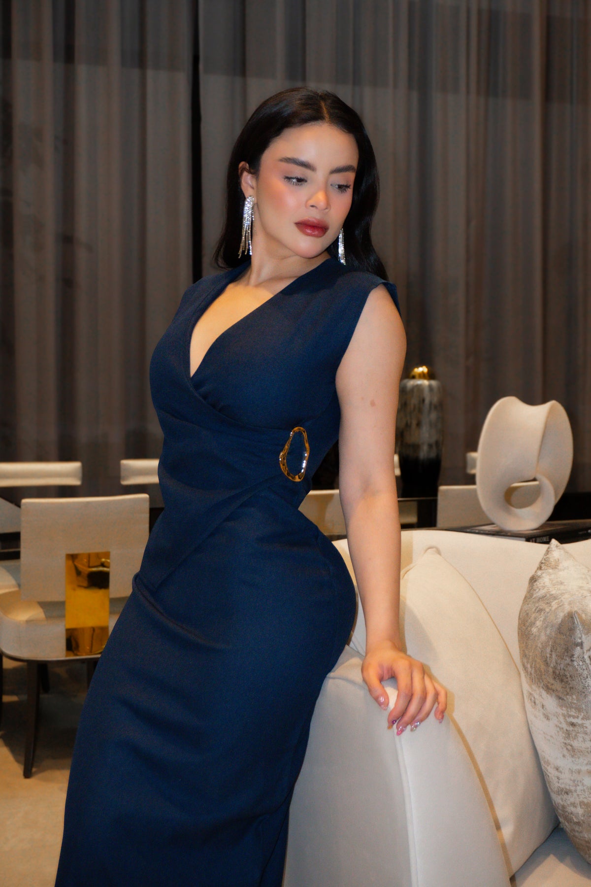 VESTIDO MIDI AMARYS AZUL MARINO