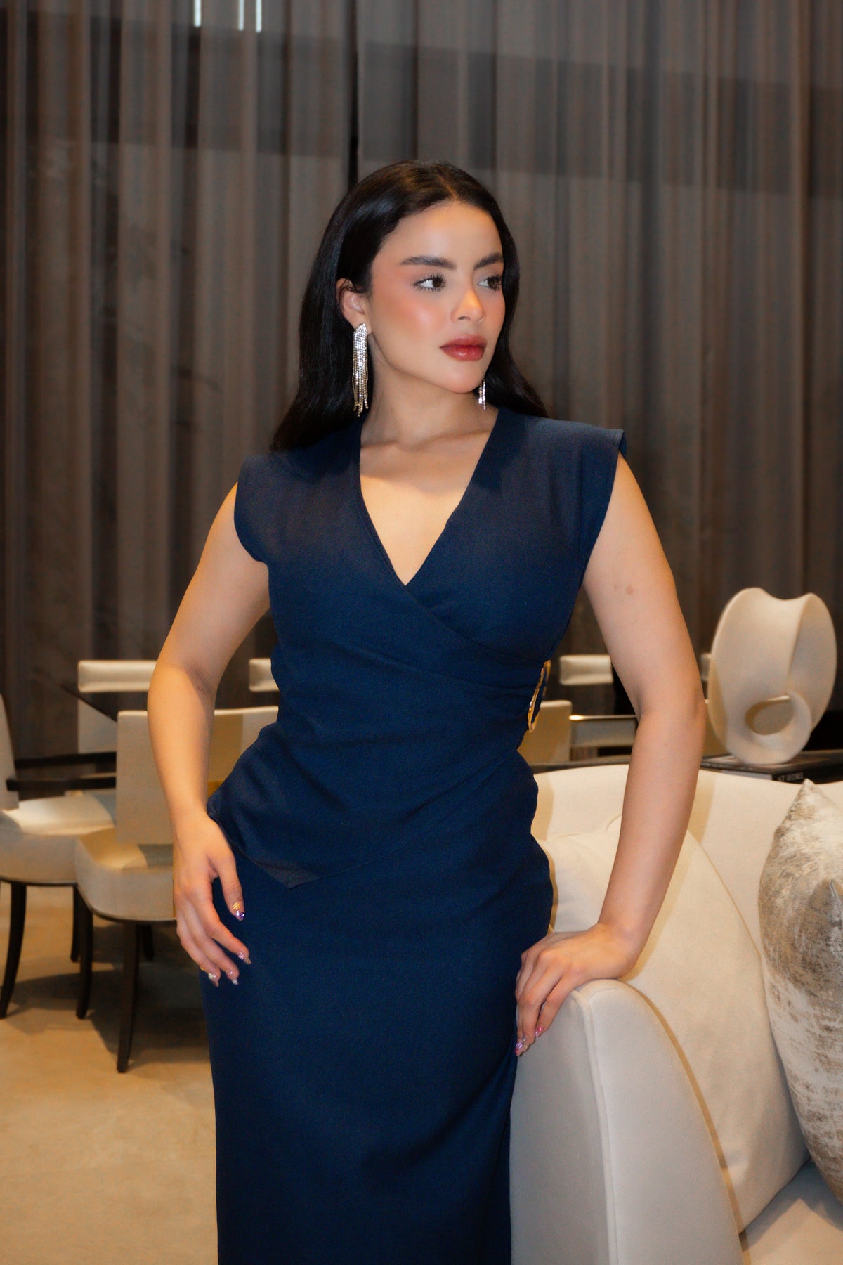 VESTIDO MIDI AMARYS AZUL MARINO