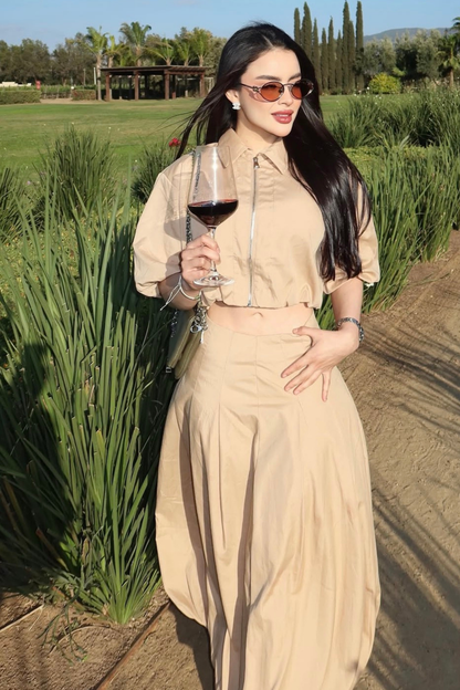 CONJUNTO MILA CAFÉ BLUSA + FALDA