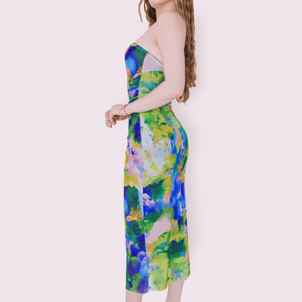 VESTIDO MESH COLORES ESTRAPLE