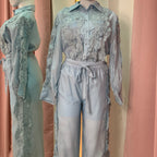 GENEVIEVE  BABY BLUE COTTON + SEDA SET PANTALON + CAMISA