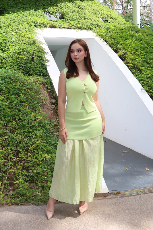 SET CHARLOTTE  VERDE CHALECO + FALDA