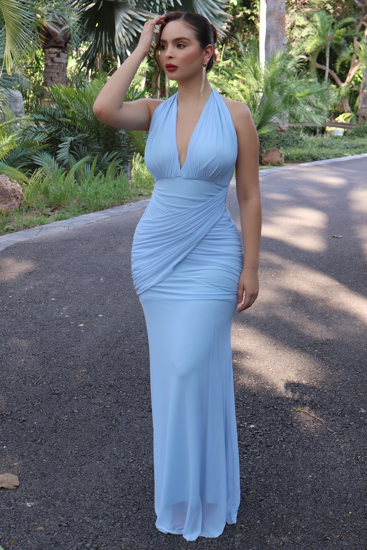 VESTIDO KERRIE BABY BLUE MESH MAXI