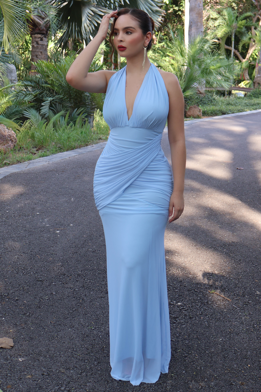 VESTIDO KERRIE BABY BLUE MESH MAXI