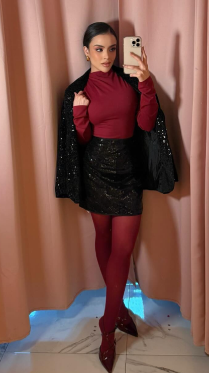 FALDA LENTEJUELAS COLOR NEGRO