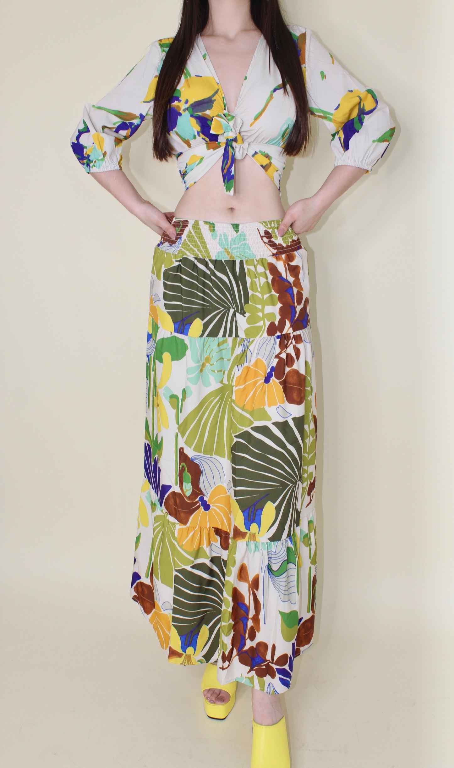 CONJUNTO FALDA LARGA + BLUSA ESTAMPADA